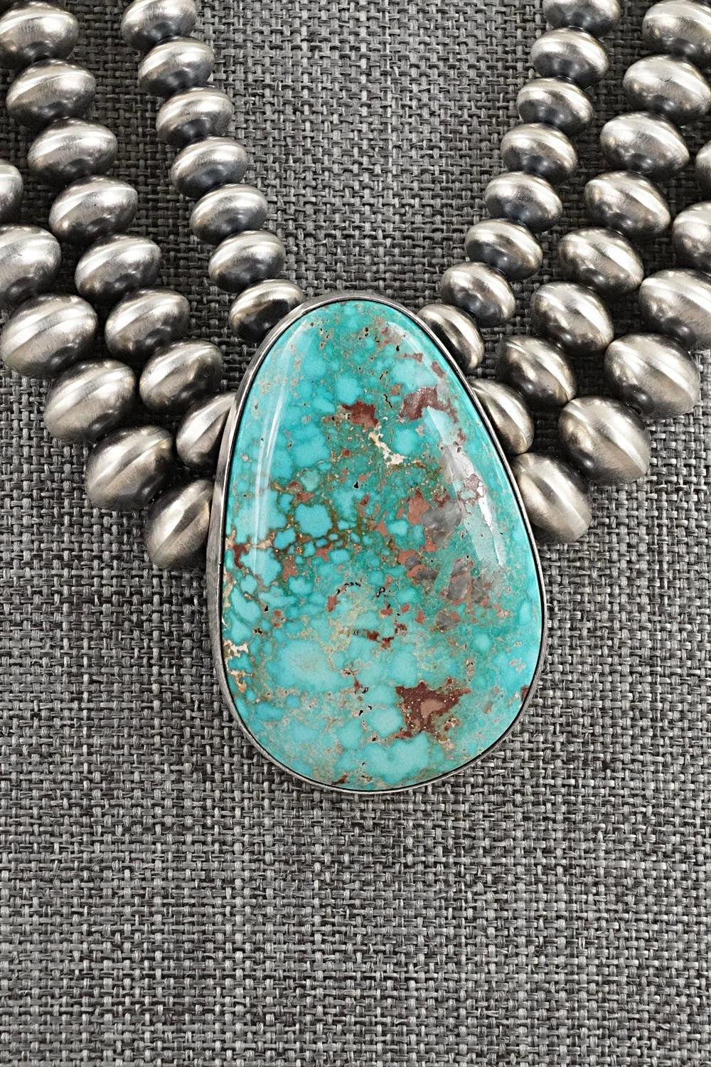 Turquoise & Sterling Silver Navajo Pearl Necklace - Gruber & Halwood