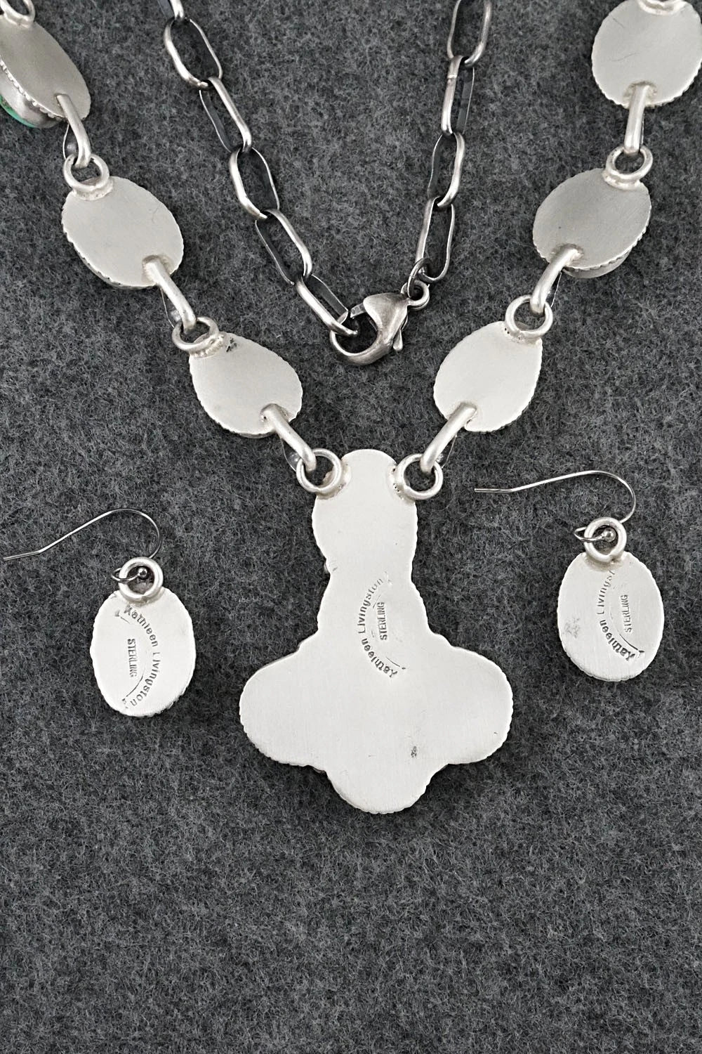 Turquoise & Sterling Silver Necklace and Earrings Set - Kathleen Livingston