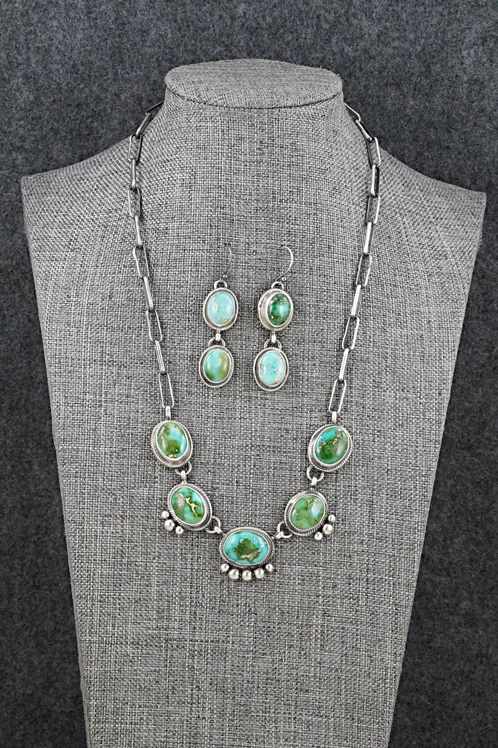Turquoise & Sterling Silver Necklace and Earrings Set - Kathleen Livingston