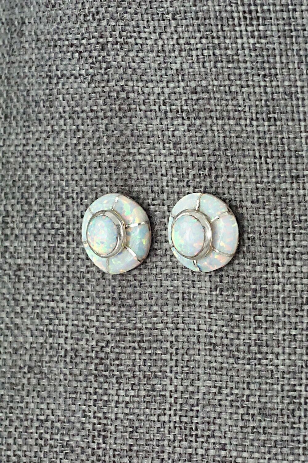 Opalite & Sterling Silver Inlay Earrings - Valerie Benally