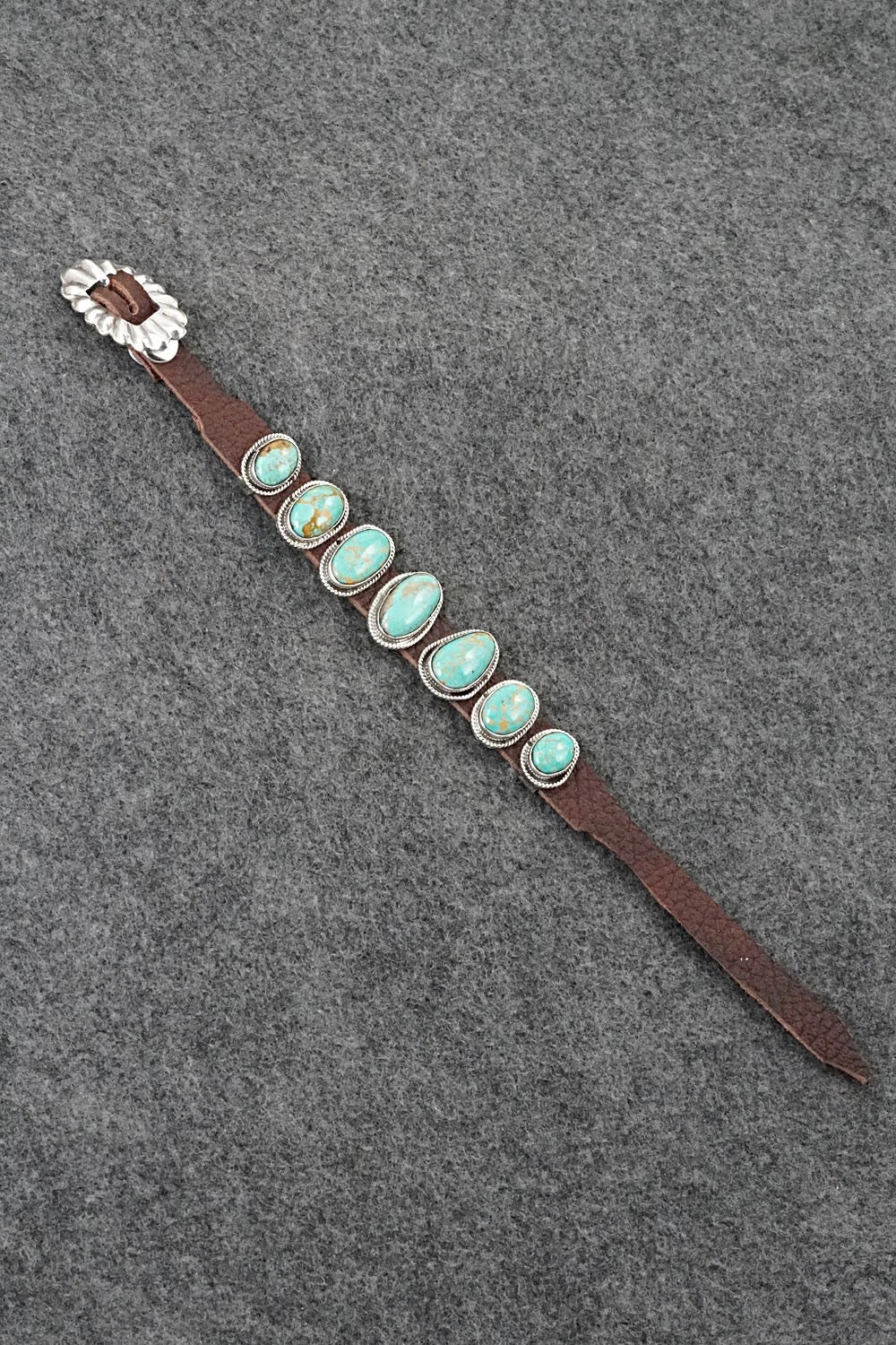 Turquoise, Sterling Silver & Leather Bracelet - Marlene Ramone