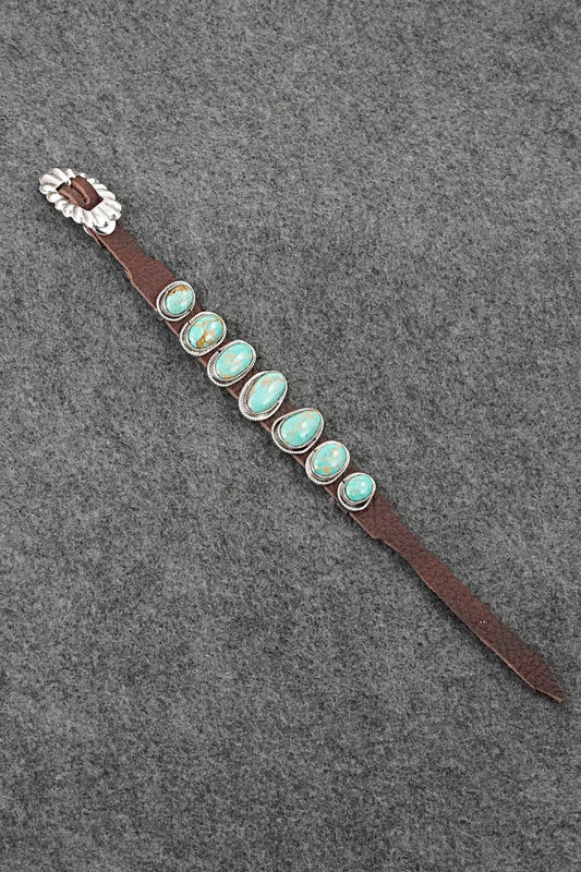 Turquoise, Sterling Silver & Leather Bracelet - Marlene Ramone
