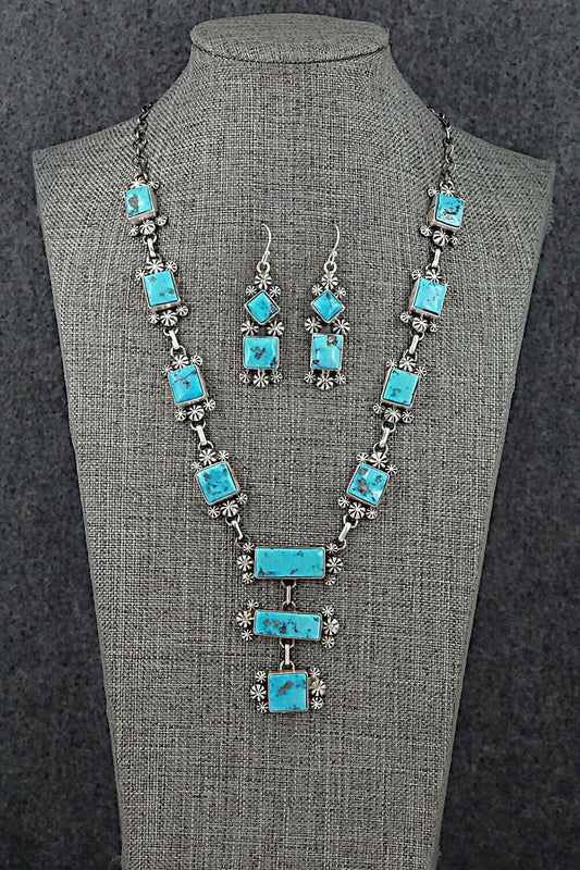 Turquoise & Sterling Silver Necklace and Earrings Set - Paul Livingston