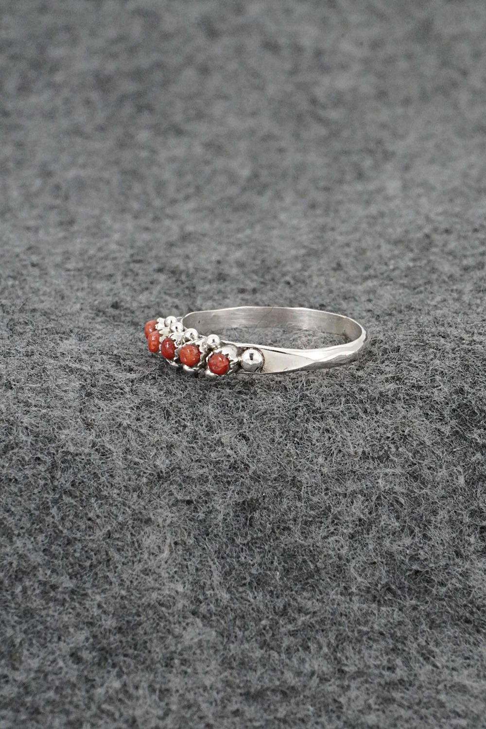 Coral & Sterling Silver Ring - April Haloo - Size 7.5