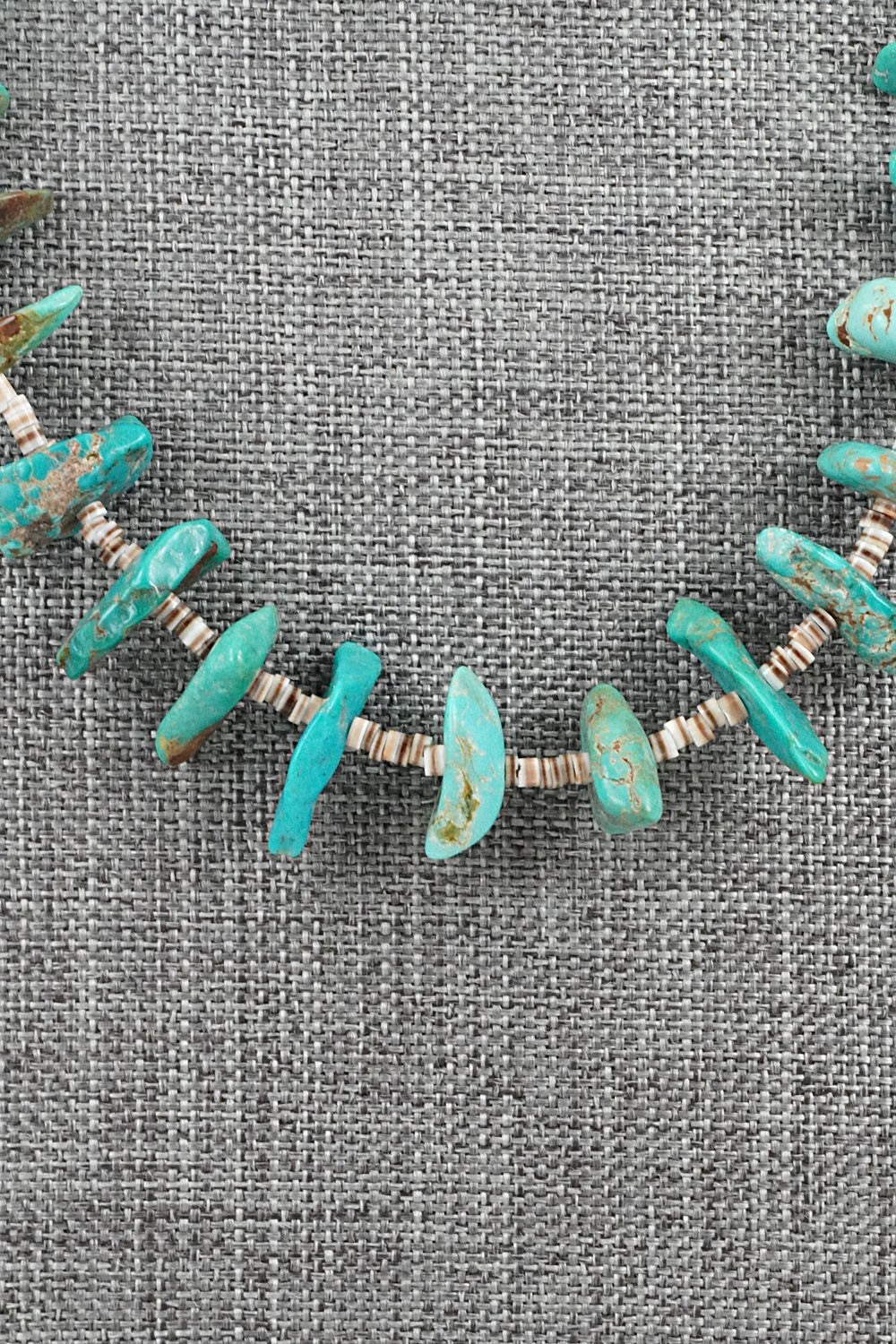 Turquoise, Shell & Sterling Silver Necklace 19" - Helen Tsosie