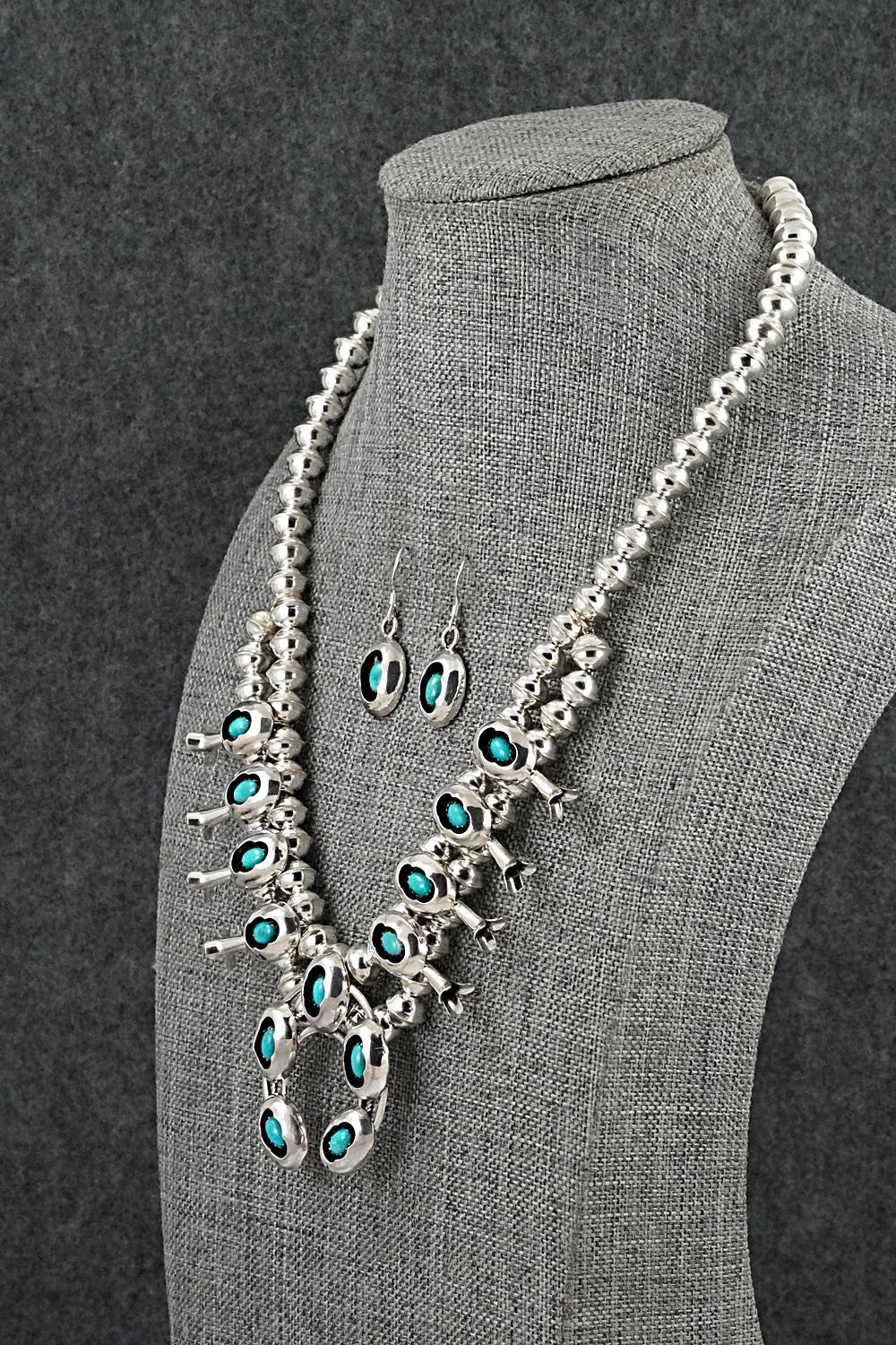 Turquoise & Sterling Silver Squash Blossom Set - Phil Garcia