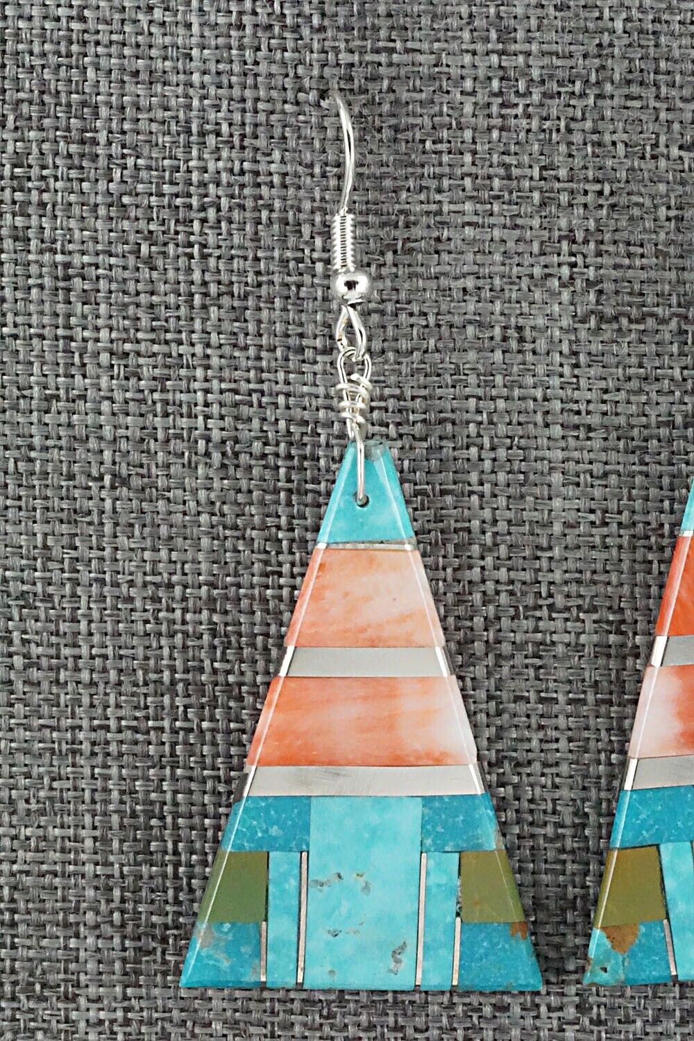 Turquoise, Spiny Oyster & Sterling Silver Inlay Earrings - Daniel Coriz