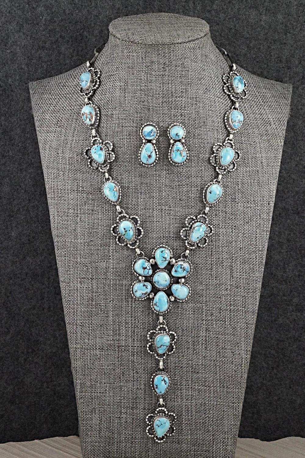 Turquoise & Sterling Silver Necklace and Earrings Set - Darrin Livingston