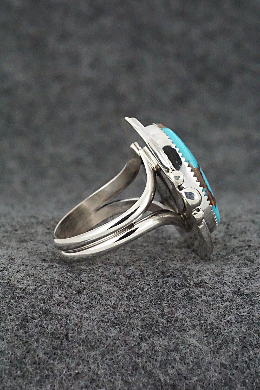 Turquoise & Sterling Silver Ring - Leslie Nez - Size 10.5