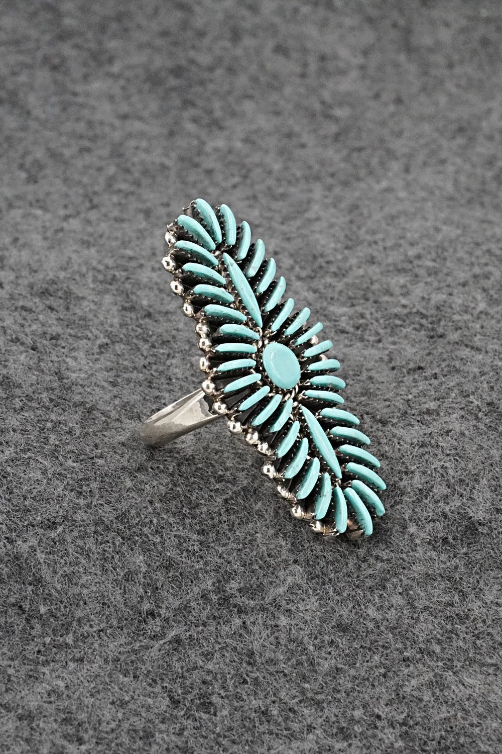 Turquoise & Sterling Silver Ring - Edmund Cooeyate - Size 7.5