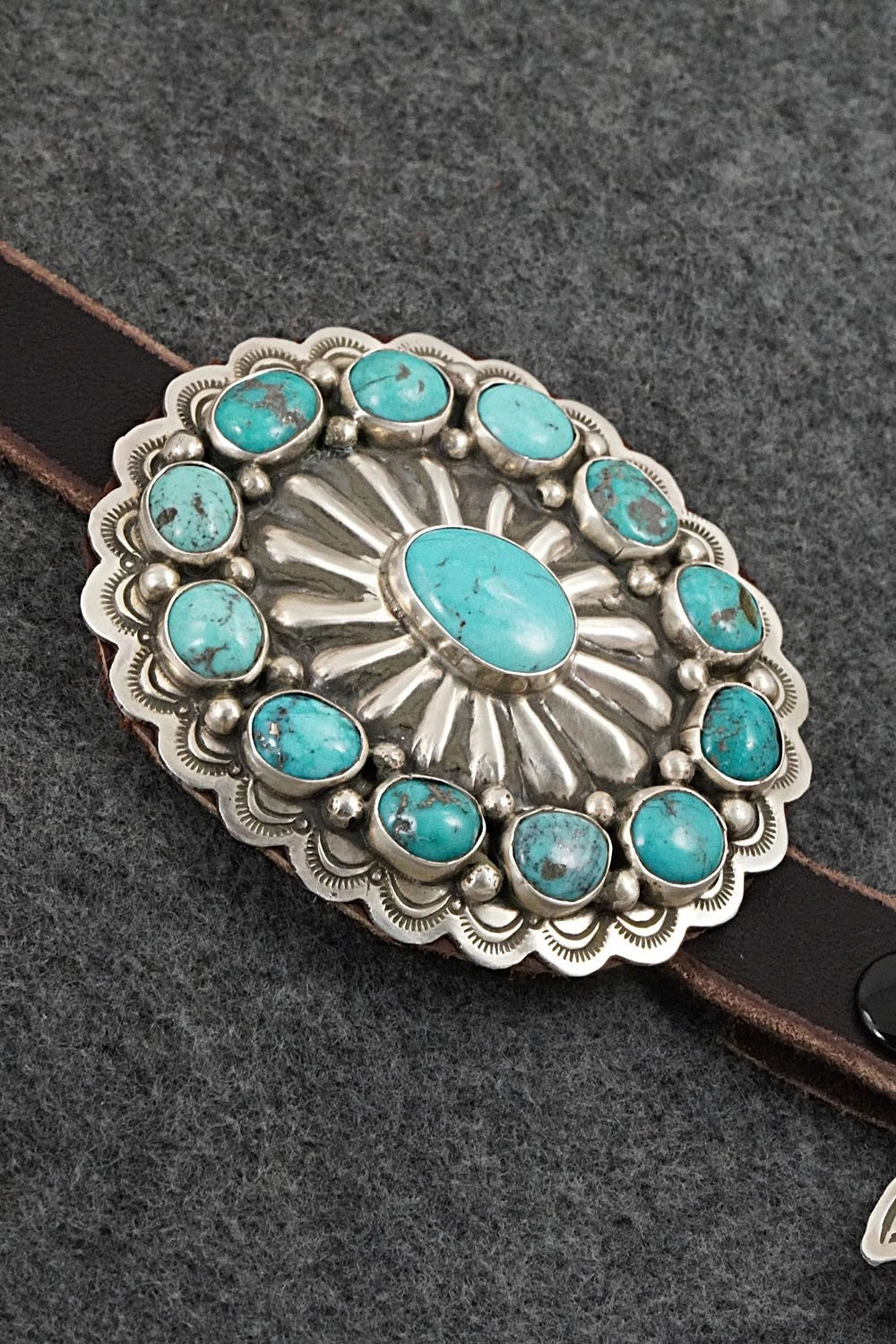 Turquoise, Sterling Silver & Leather Concho Belt - Marilyn Ramone