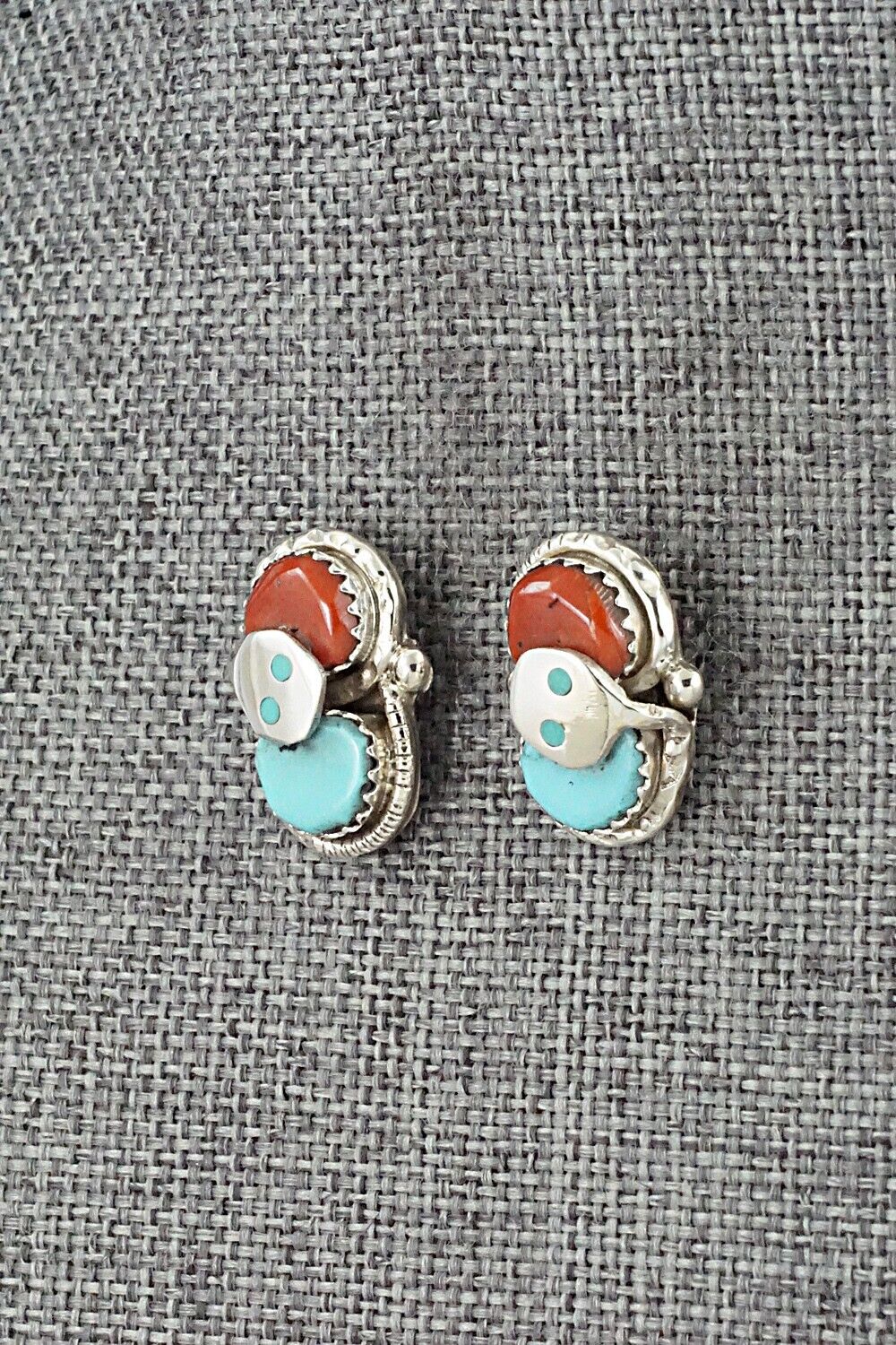 Turquoise, Coral & Sterling Silver Earrings - Joy Calavaza