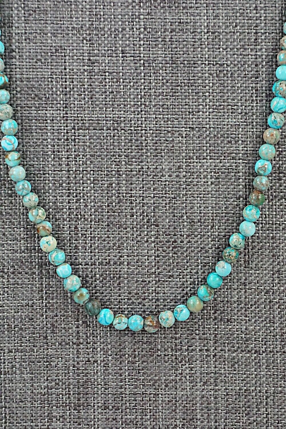 Turquoise, Shell & Sterling Silver Necklace 24" - Ramona Calavaza