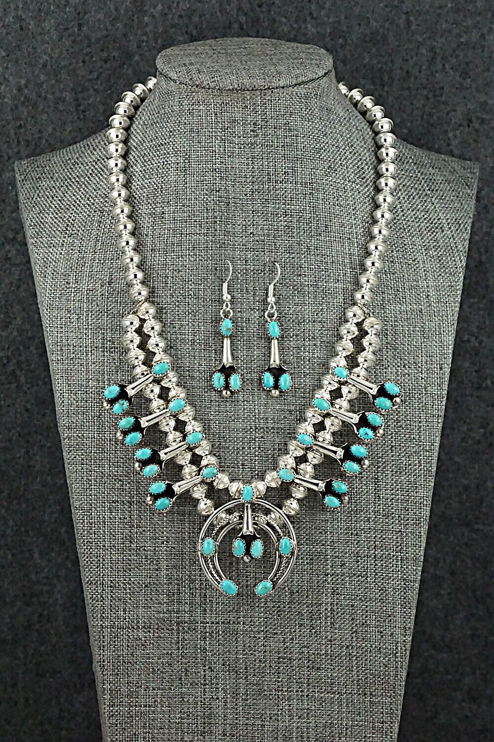 Turquoise & Sterling Silver Mini Squash Blossom Set - Phil Garcia