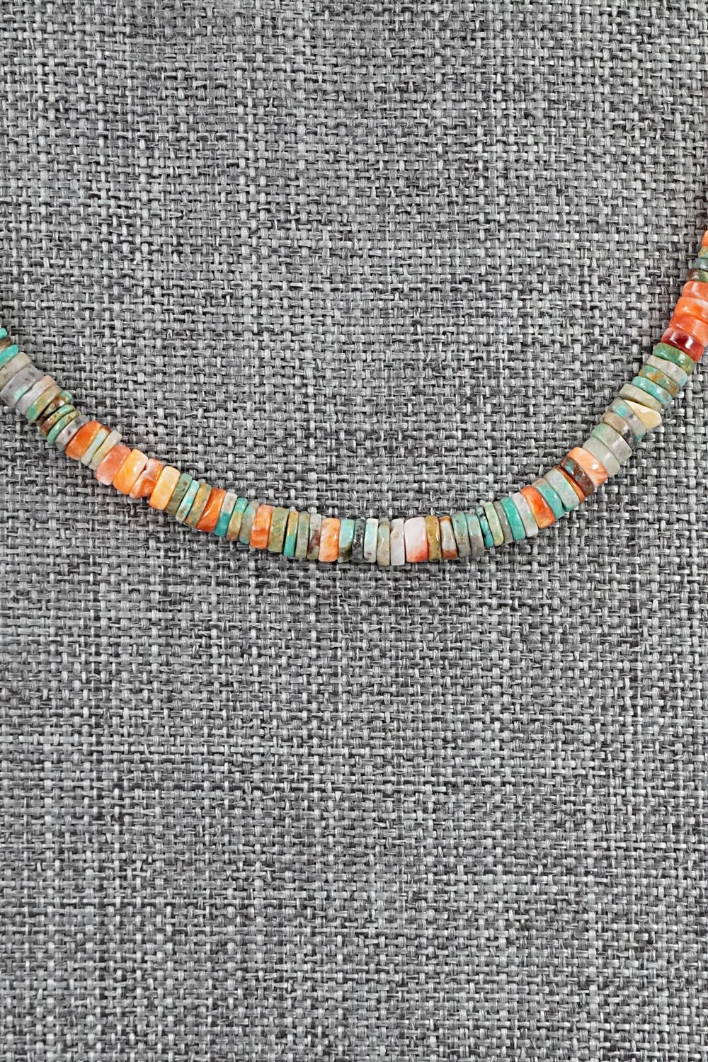 Turquoise, Spiny Oyster & Sterling Silver Necklace 17" - Doreen Jake