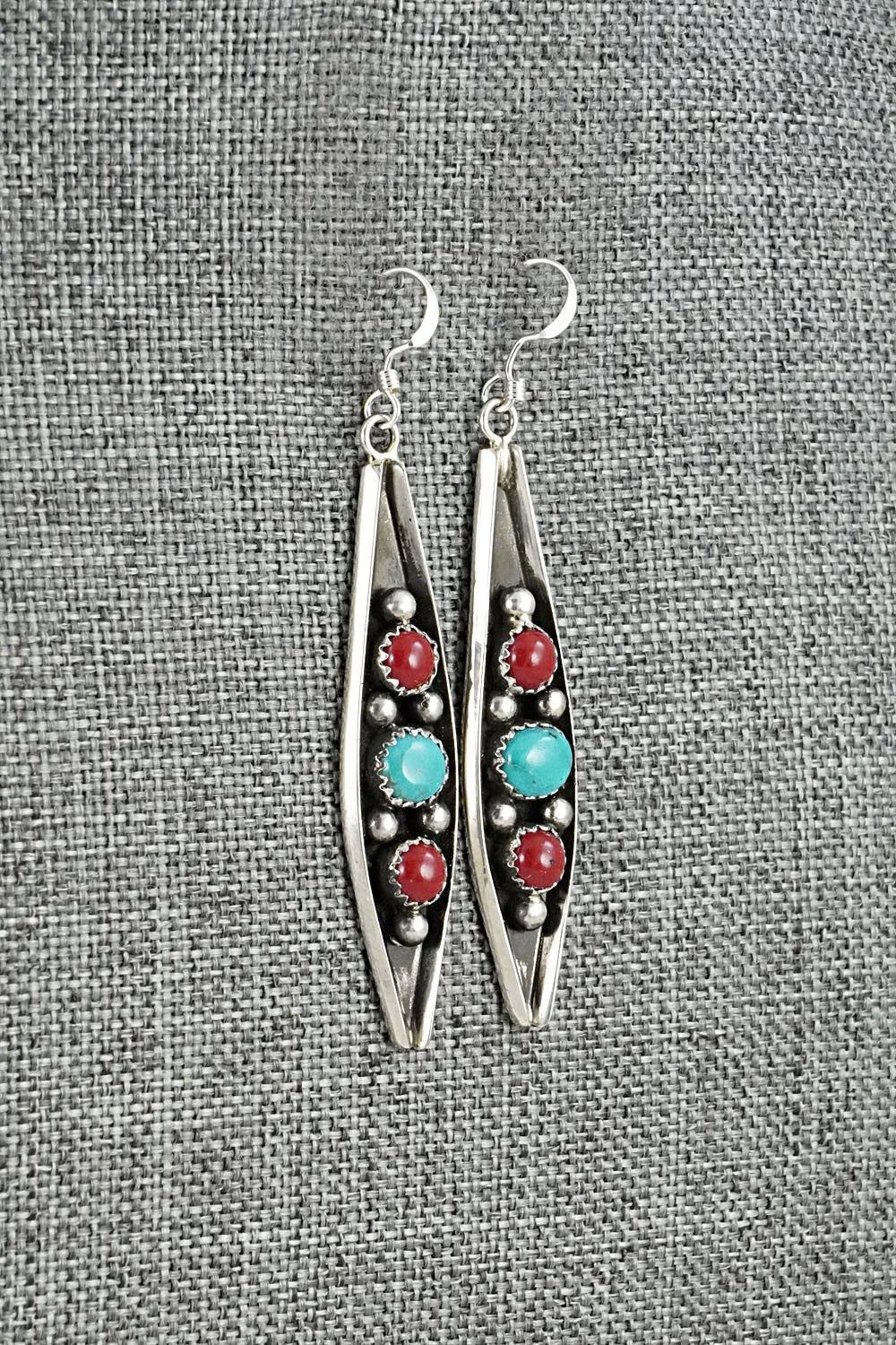 Turquoise, Coral & Sterling Silver Earrings - Paul Largo