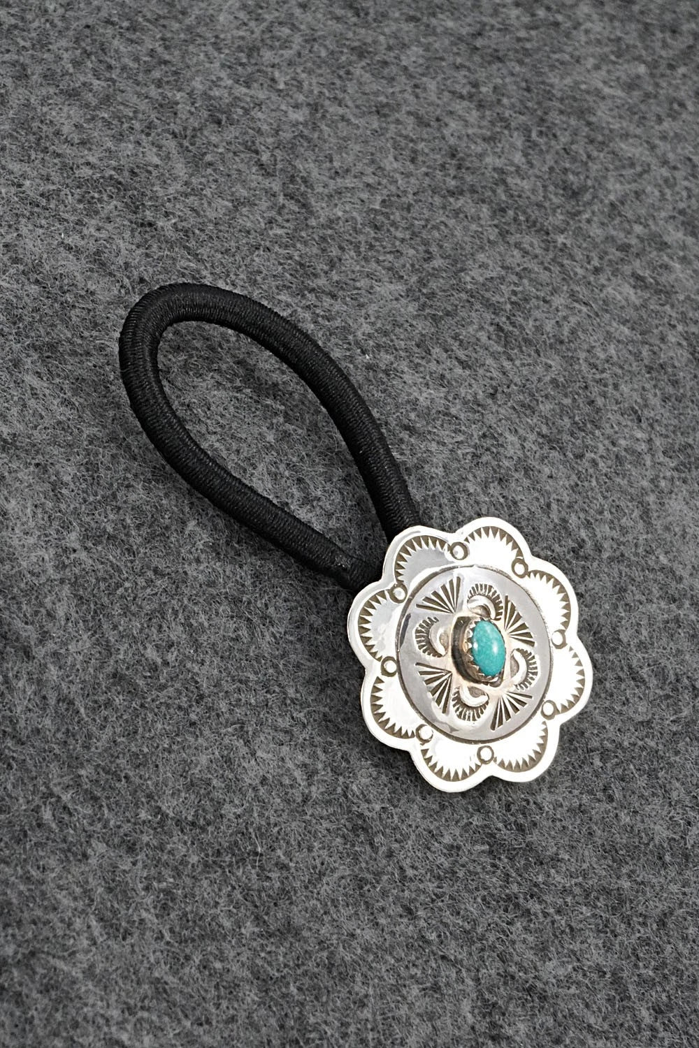 Turquoise & Sterling Silver Hair Tie - Bertha Begay