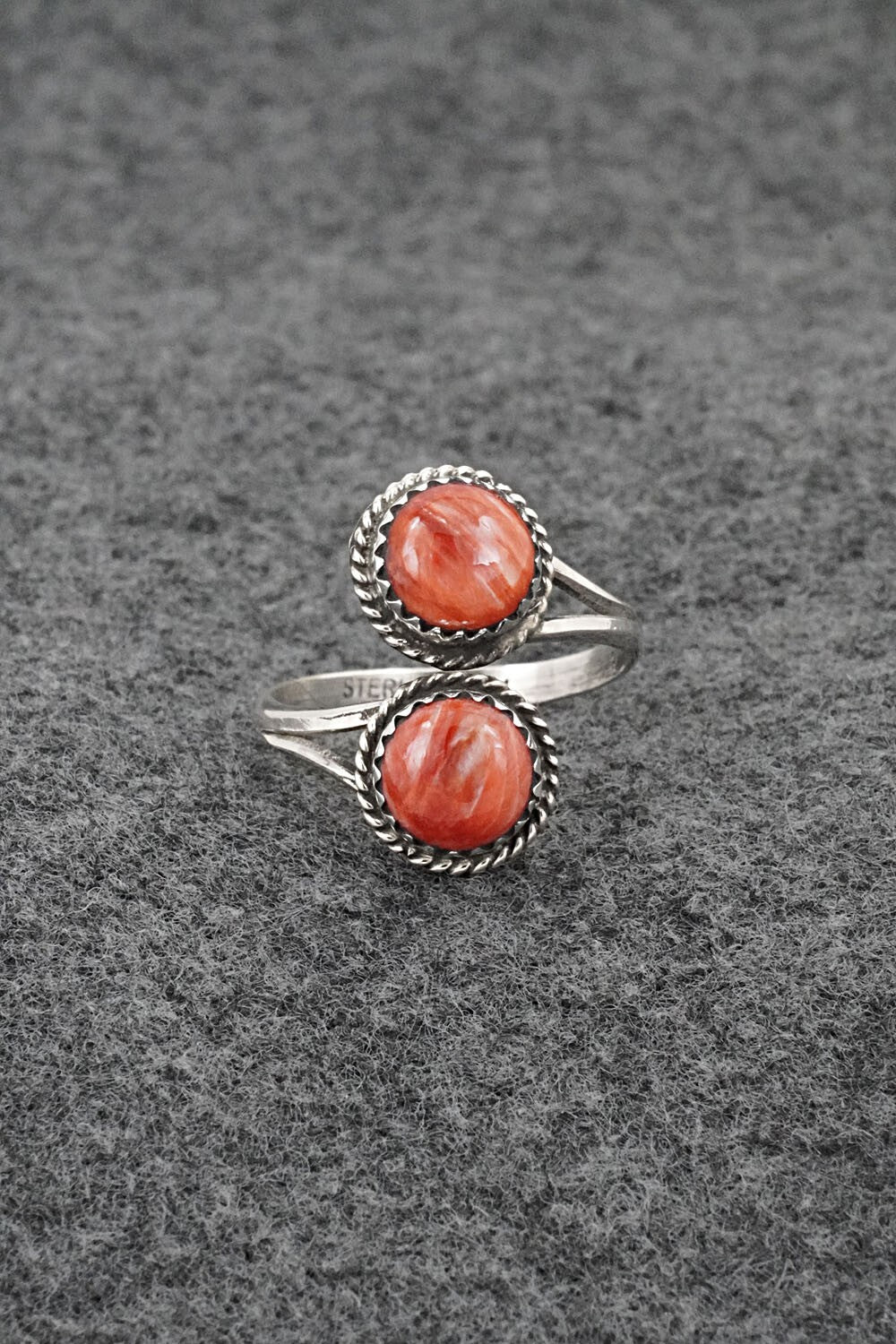 Spiny Oyster & Sterling Silver Ring - Esther White - Size 8.5 Adj.