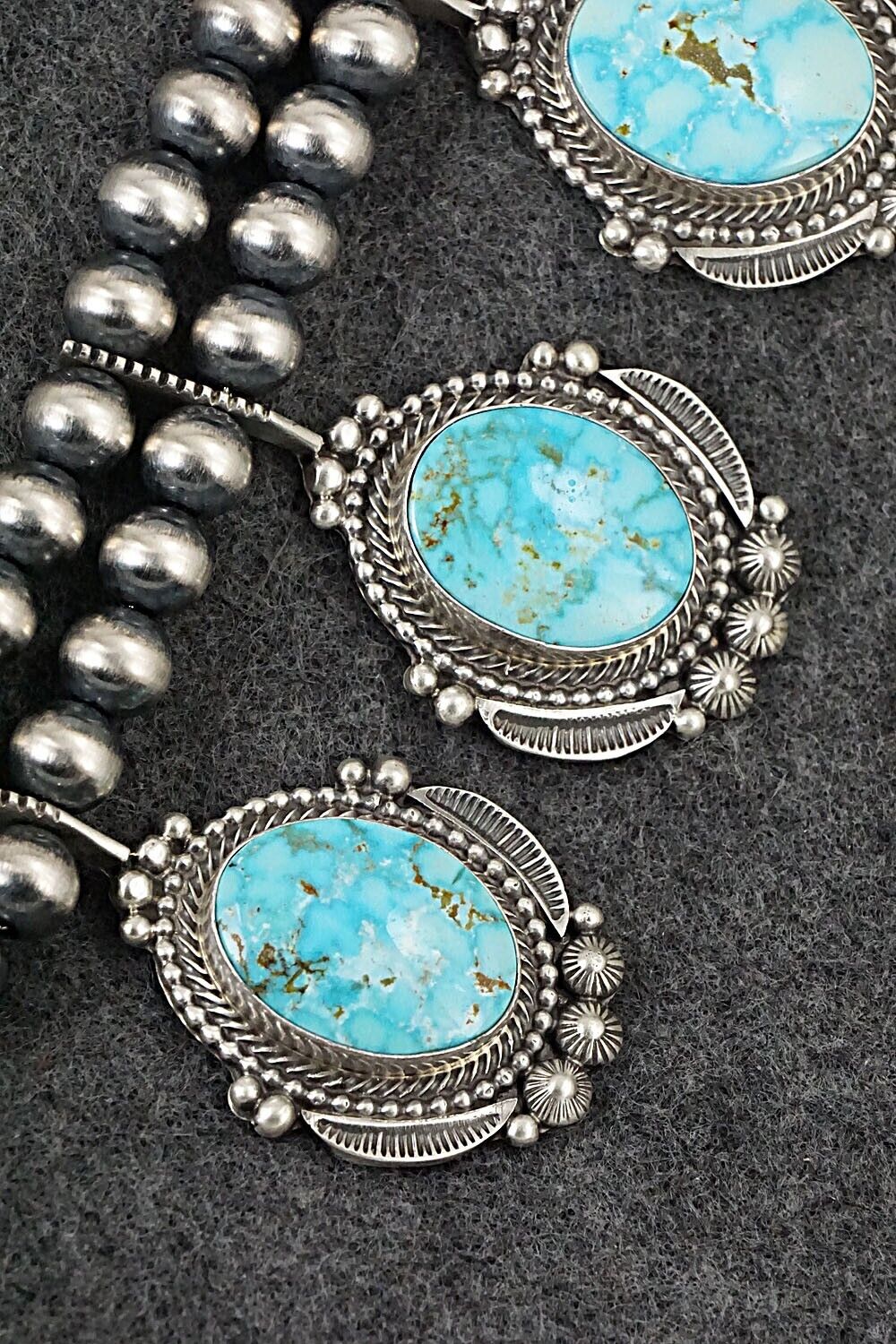 Turquoise & Sterling Silver Squash Blossom and Earrings Set - Tom Lewis