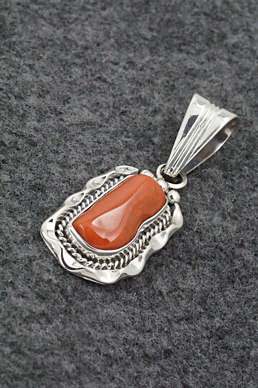 Coral & Sterling Silver Pendant - Samuel Yellowhair