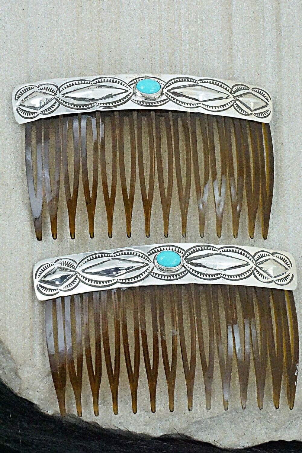 Turquoise & Sterling Silver Hair Combs - Jennie Blackgoat