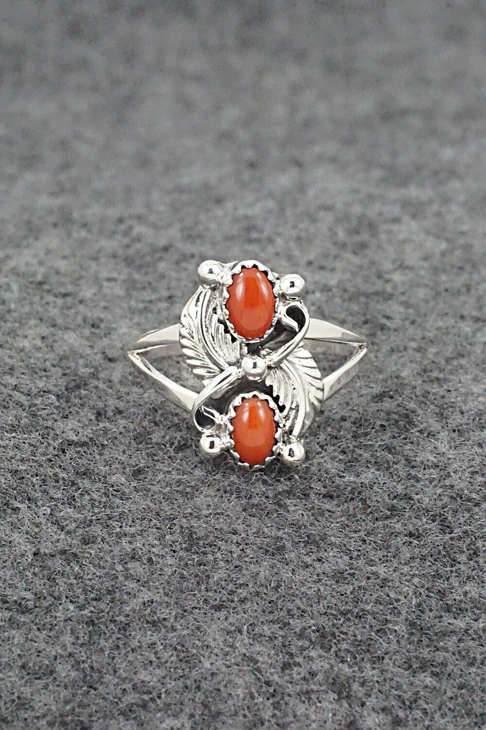 Coral & Sterling Silver Ring - Judy Largo - Size 8.75