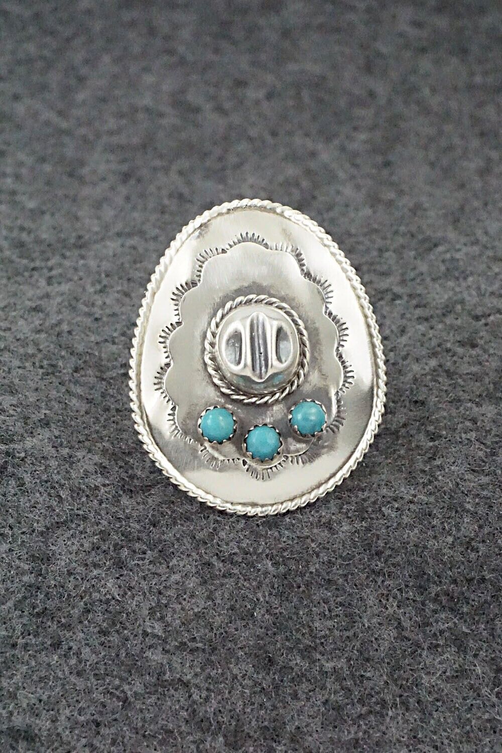 Turquoise & Sterling Silver Ring - Bobby Platero - Size 8.5