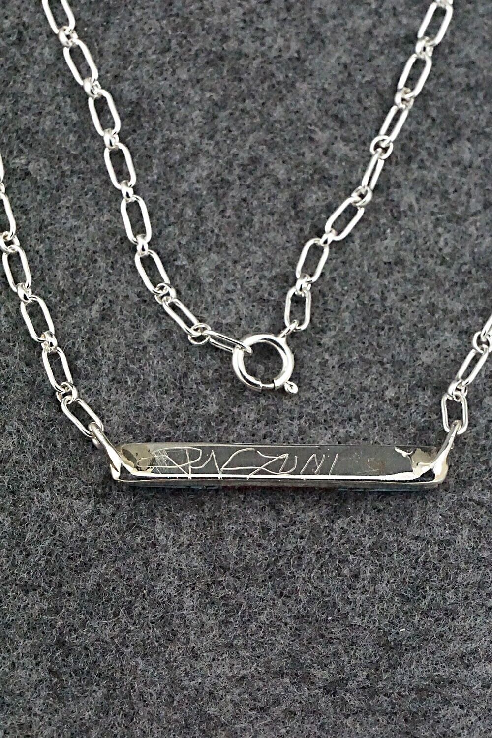Turquoise, Coral & Sterling Silver Inlay Necklace - Roland Natachu