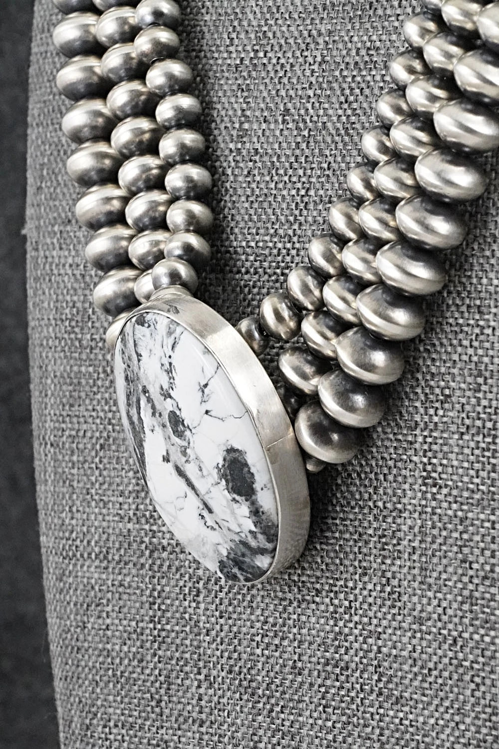 White Buffalo & Sterling Silver Navajo Pearl Necklace - Gruber & Halwood