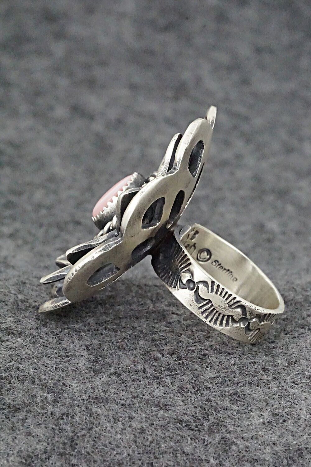 Pink Conch Shell & Sterling Silver Ring - Kevin Billah - Size 9 (Adj)