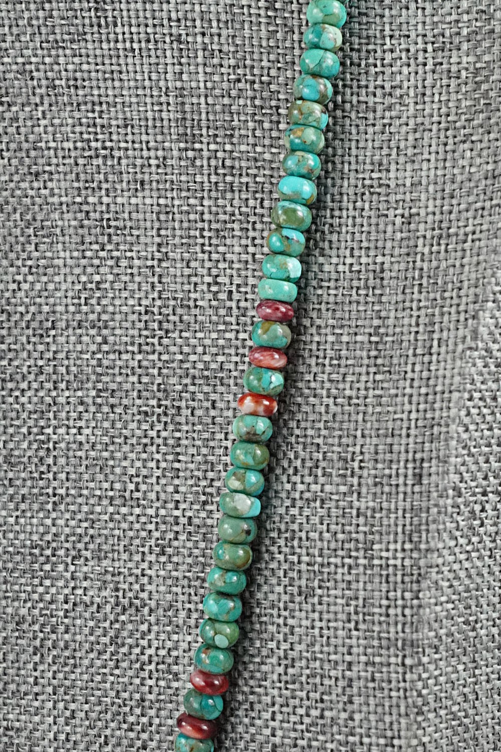Turquoise, Spiny Oyster & Sterling Silver Necklace 19" - Helen Tsosie