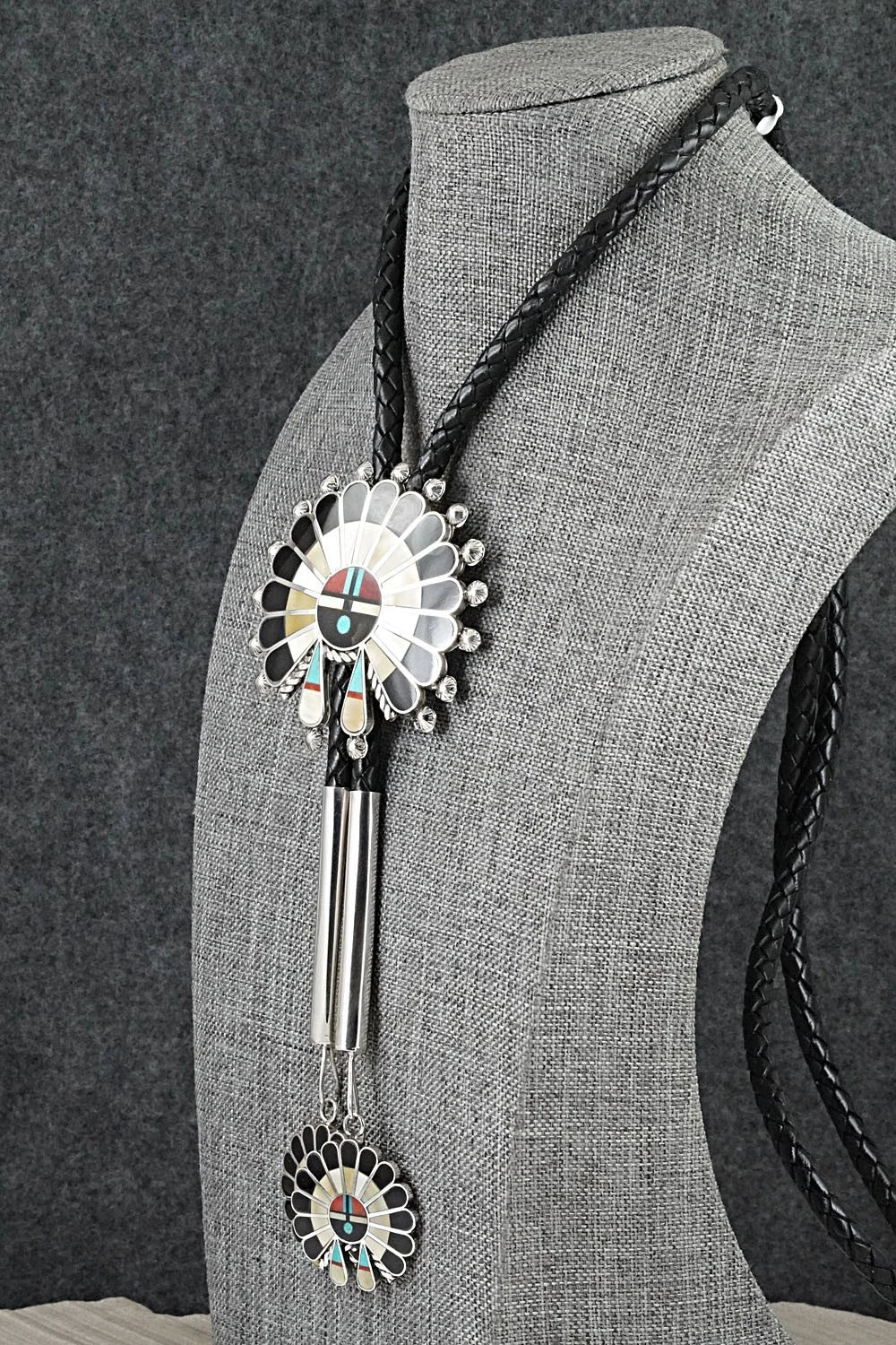 Multi-Stone & Sterling Silver Inlay Bolo Tie - April Unkestine