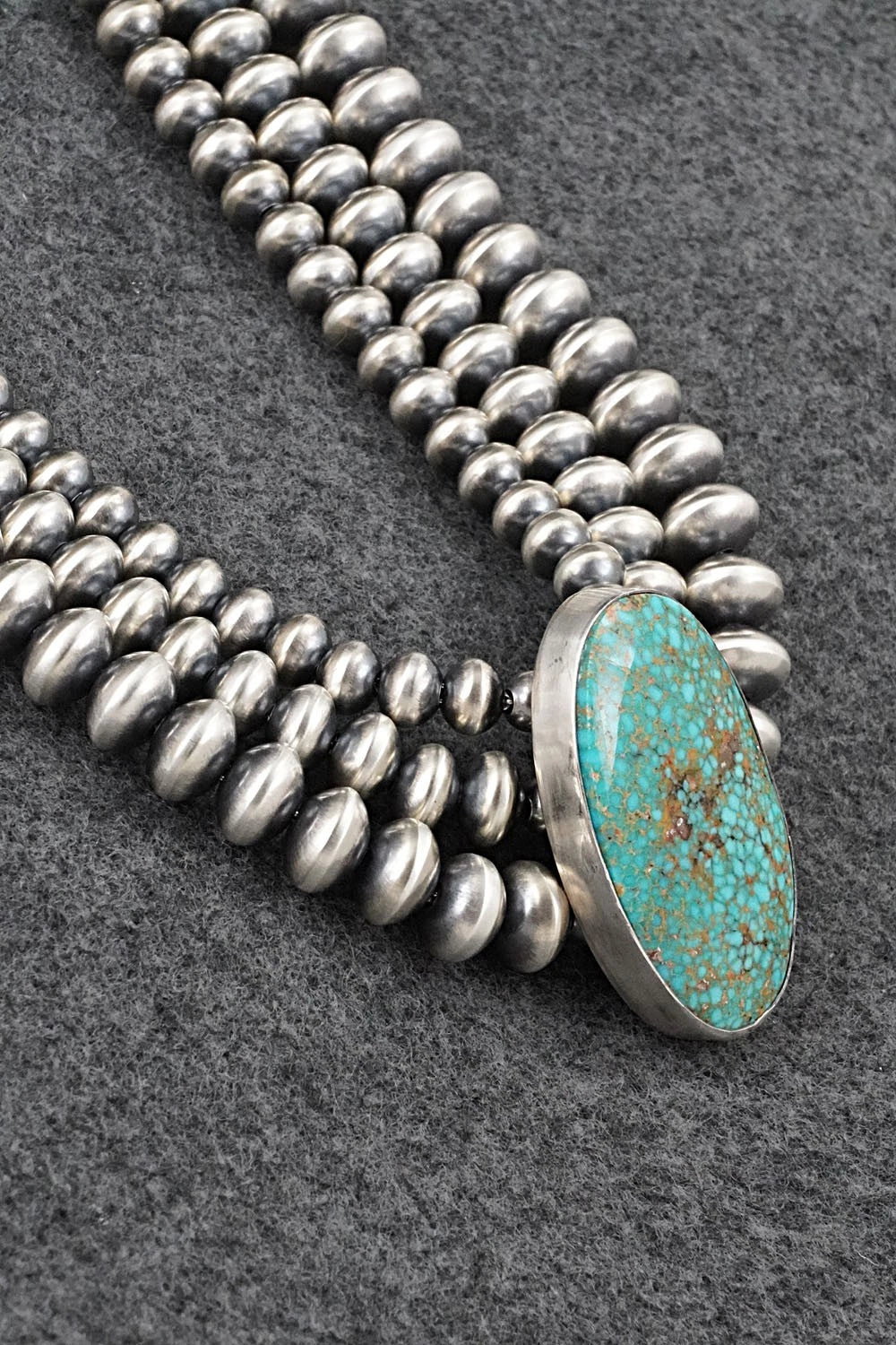 Turquoise & Sterling Silver Navajo Pearl Necklace - Gruber & Halwood