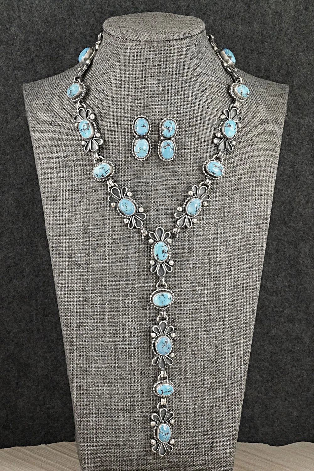 Turquoise & Sterling Silver Necklace and Earrings Set - Darrin Livingston