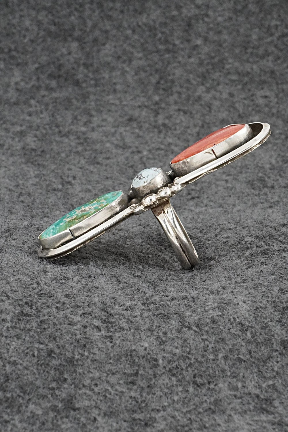 Turquoise, Spiny Oyster & Sterling Silver Ring - Priscilla Reeder - Size 9
