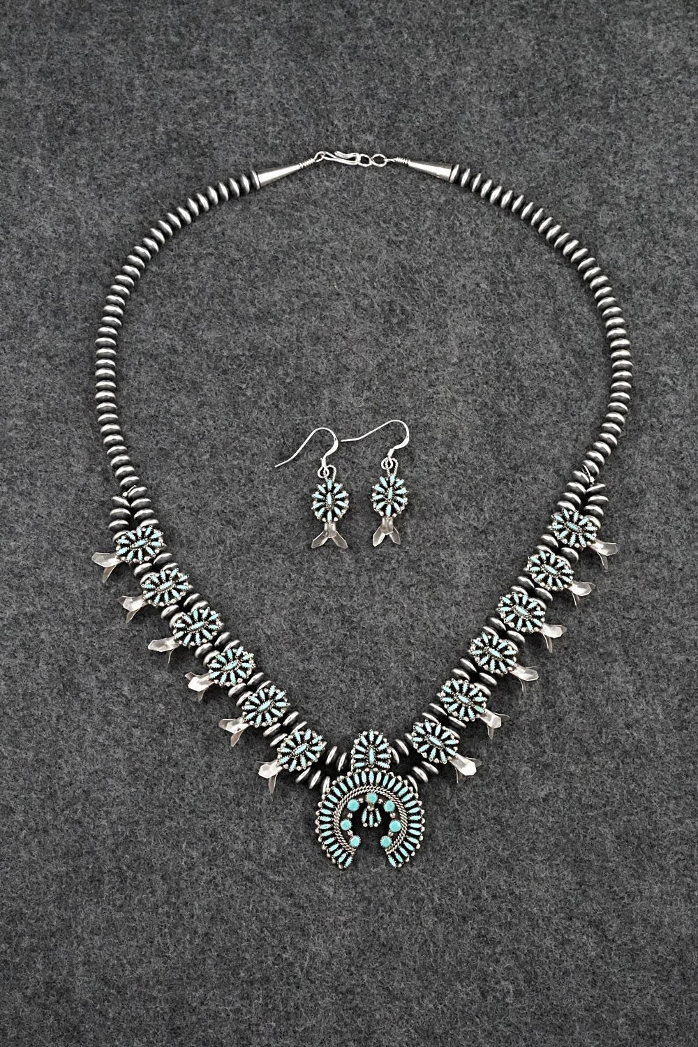 Turquoise & Sterling Silver Mini Squash Blossom Set - Lorena Peina
