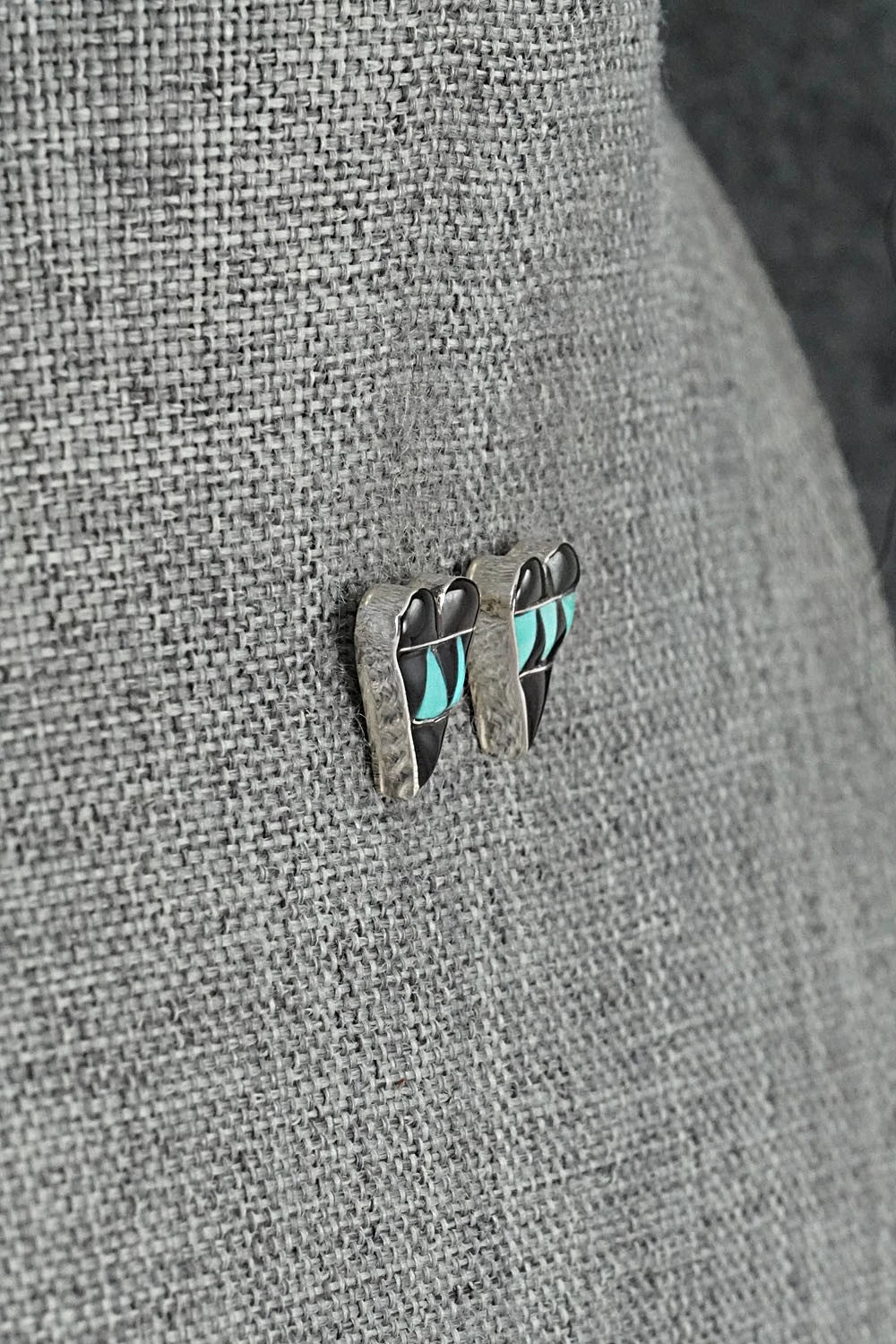 Turquoise, Onyx & Sterling Silver Earrings - Carol Vacit