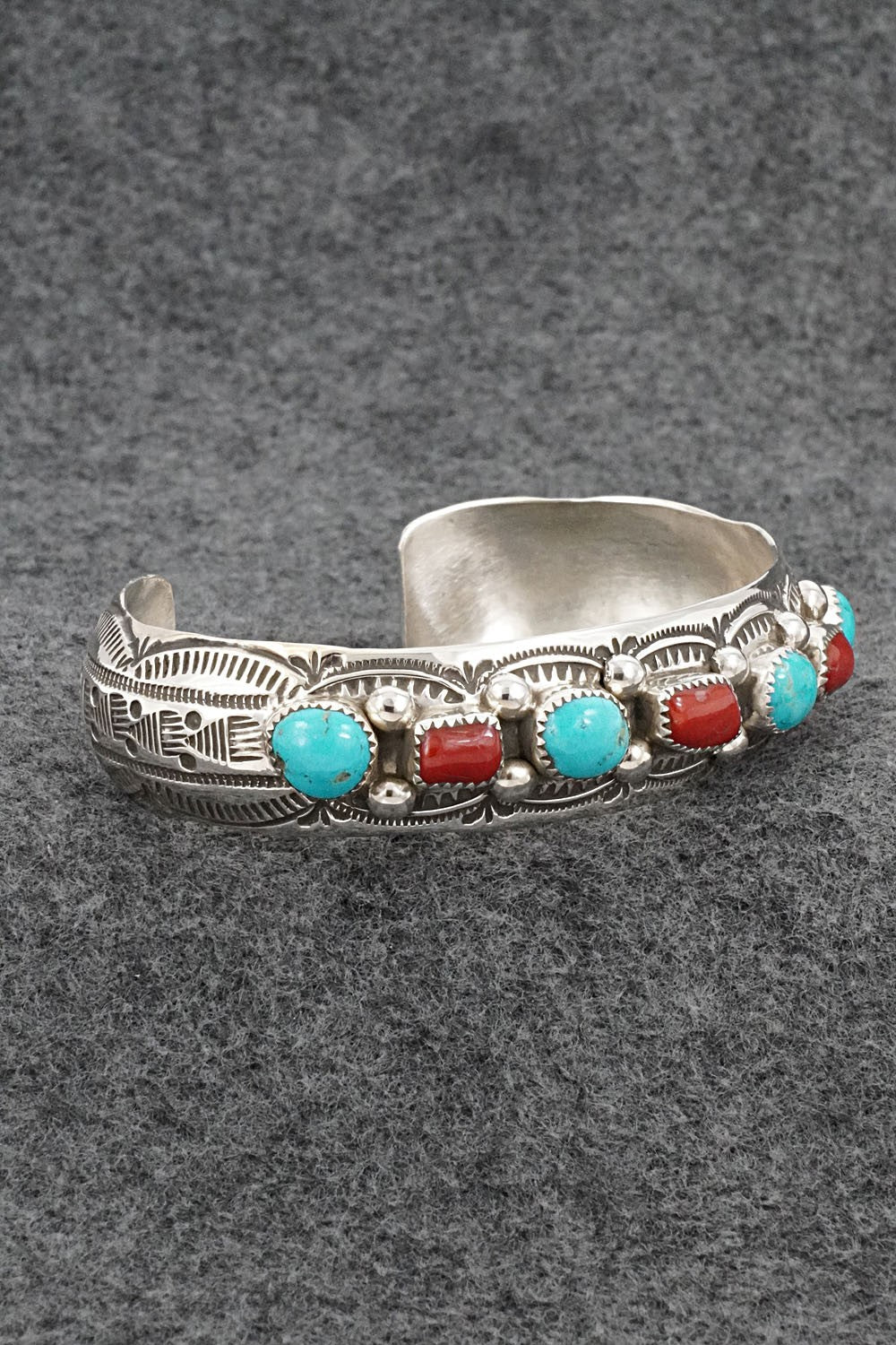 Turquoise, Coral & Sterling Silver Bracelet - Grace Silver
