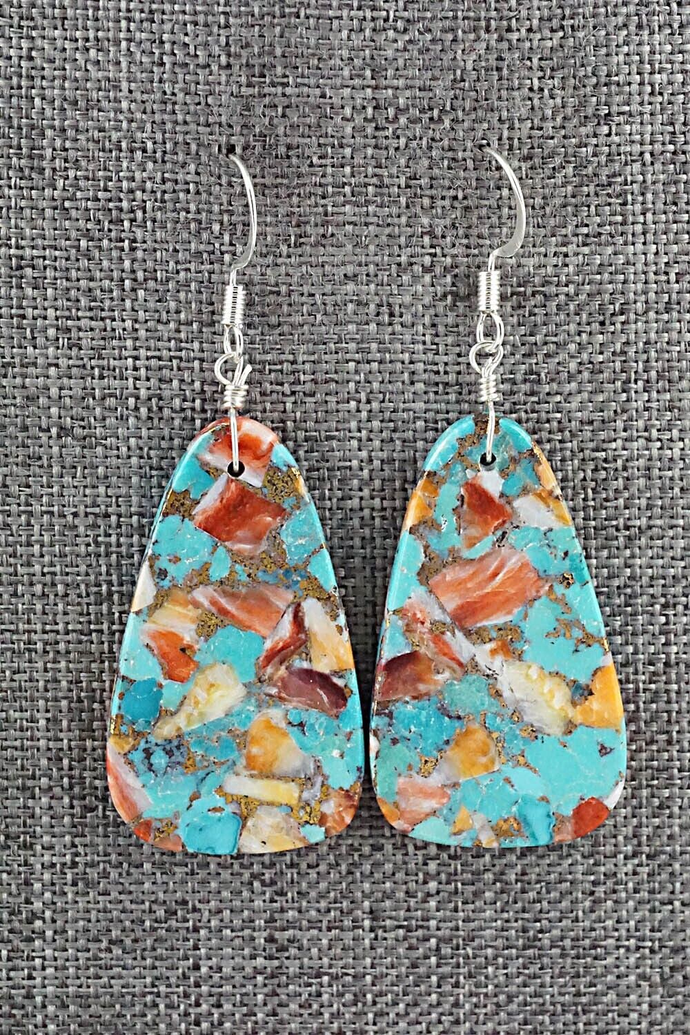 Spiny Oyster, Turquoise & Sterling Silver Earrings - Lupe Lovato