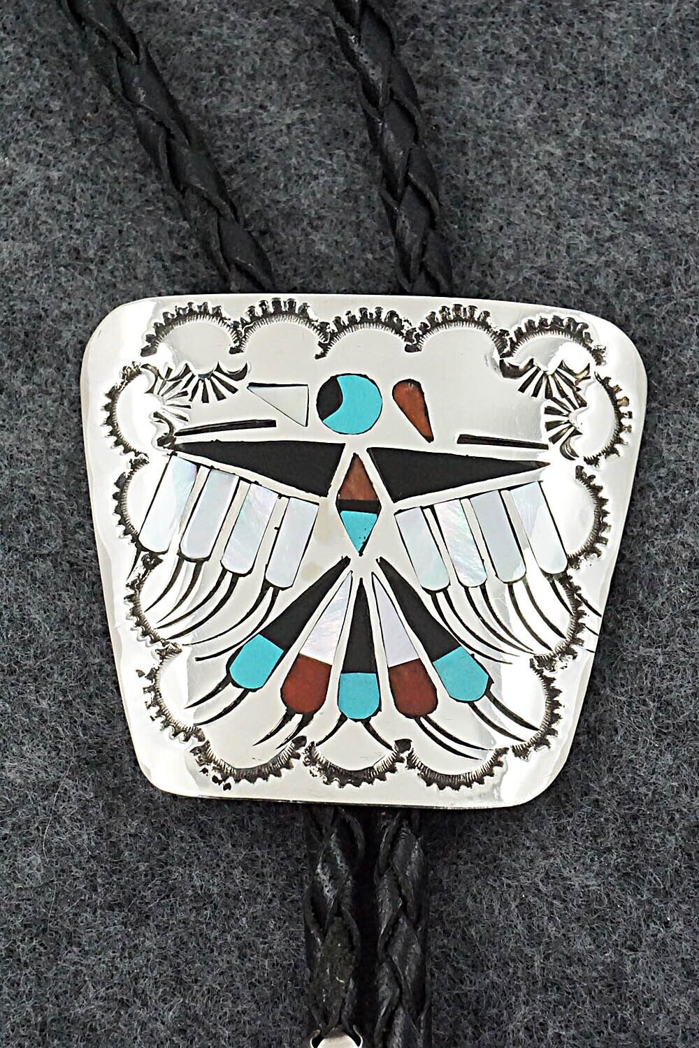 Multi Stone & Sterling Silver Bolo Tie & Belt Buckle Set - Gladys Lamy