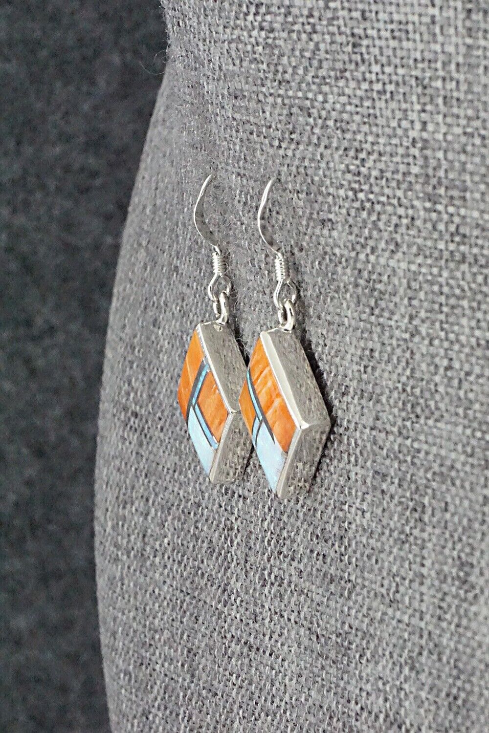 Spiny Oyster, Opalite & Sterling Silver Inlay Earrings - James Manygoats