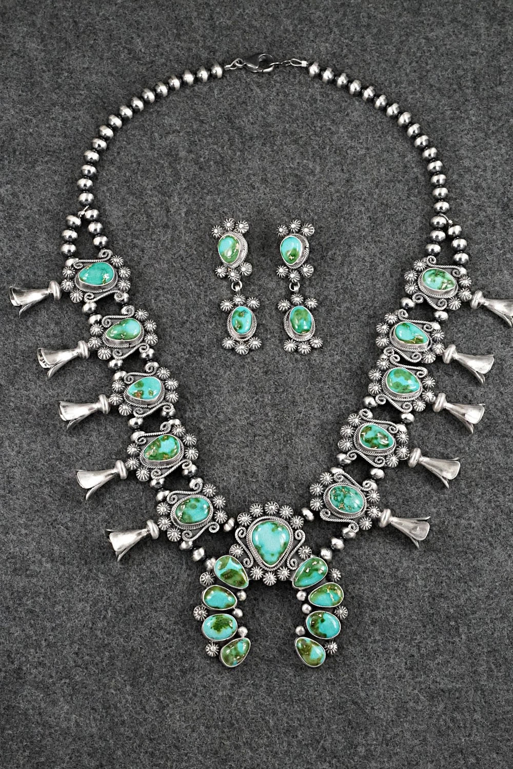 Turquoise & Sterling Silver Squash Blossom Set - Mark Yazzie