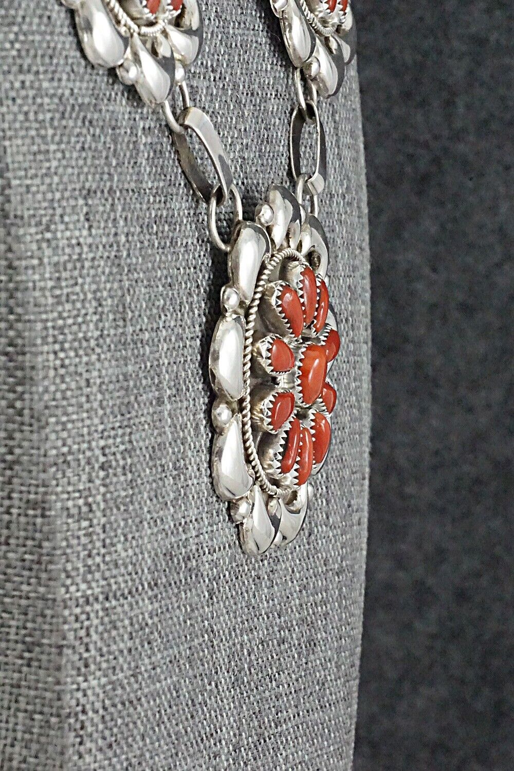 Coral & Sterling Silver Necklace and Earrings Set - Eunise Wilson