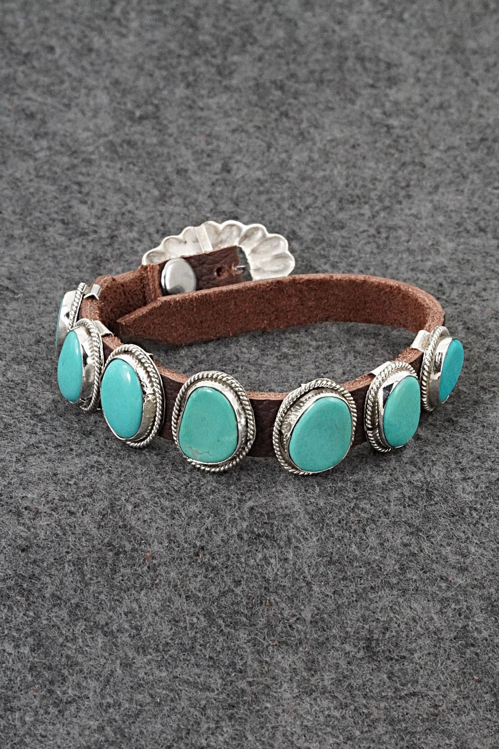 Turquoise, Sterling Silver & Leather Bracelet - Rosita Charlie
