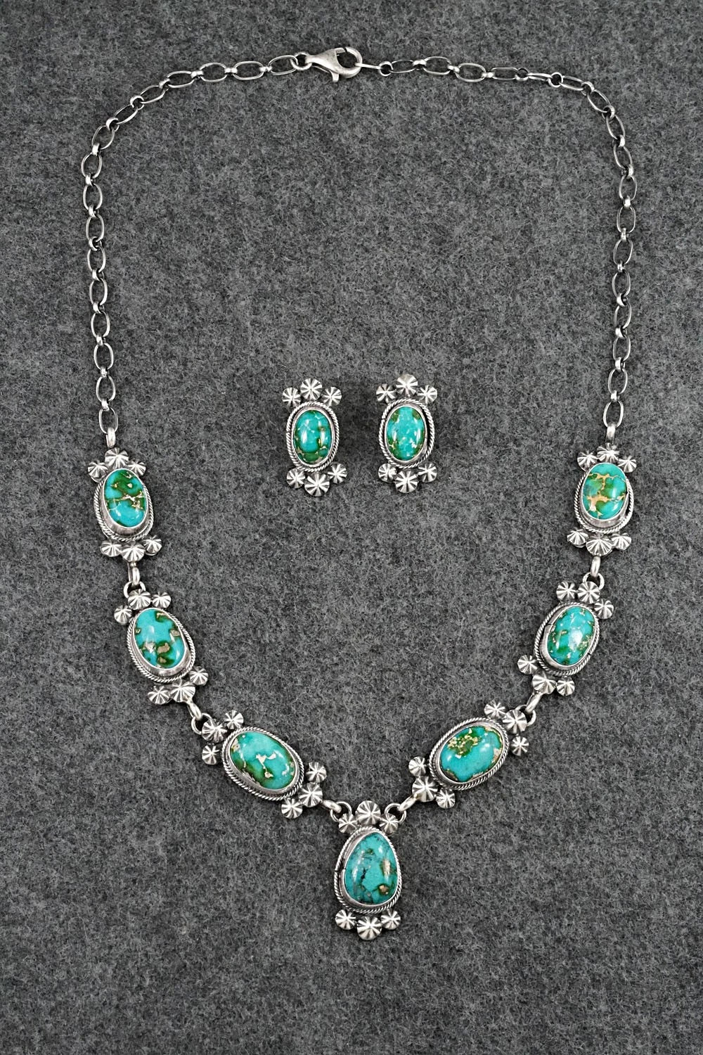 Turquoise & Sterling Silver Necklace and Earrings Set - Darrin Livingston