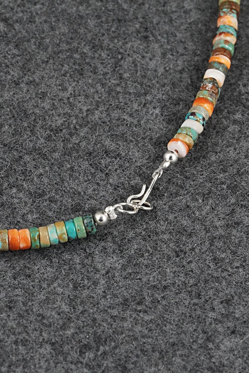 Turquoise, Spiny Oyster & Sterling Silver Necklace 17" - Doreen Jake