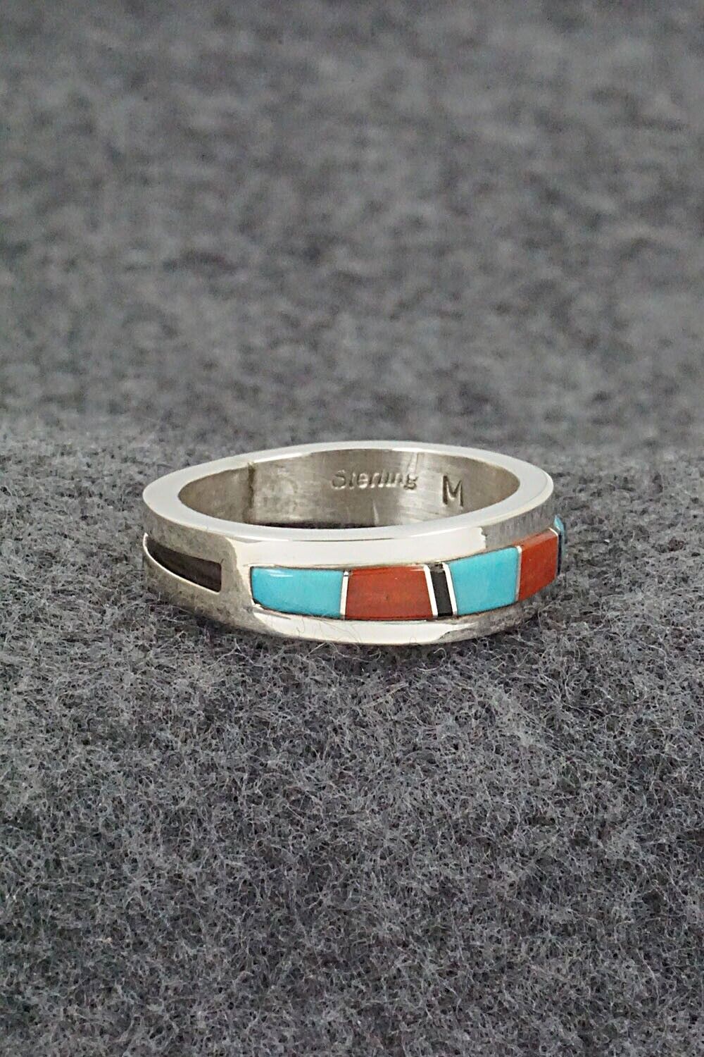 Turquoise, Coral, Onyx & Sterling Silver Ring - Wilbert Muskett Jr. - Size 9