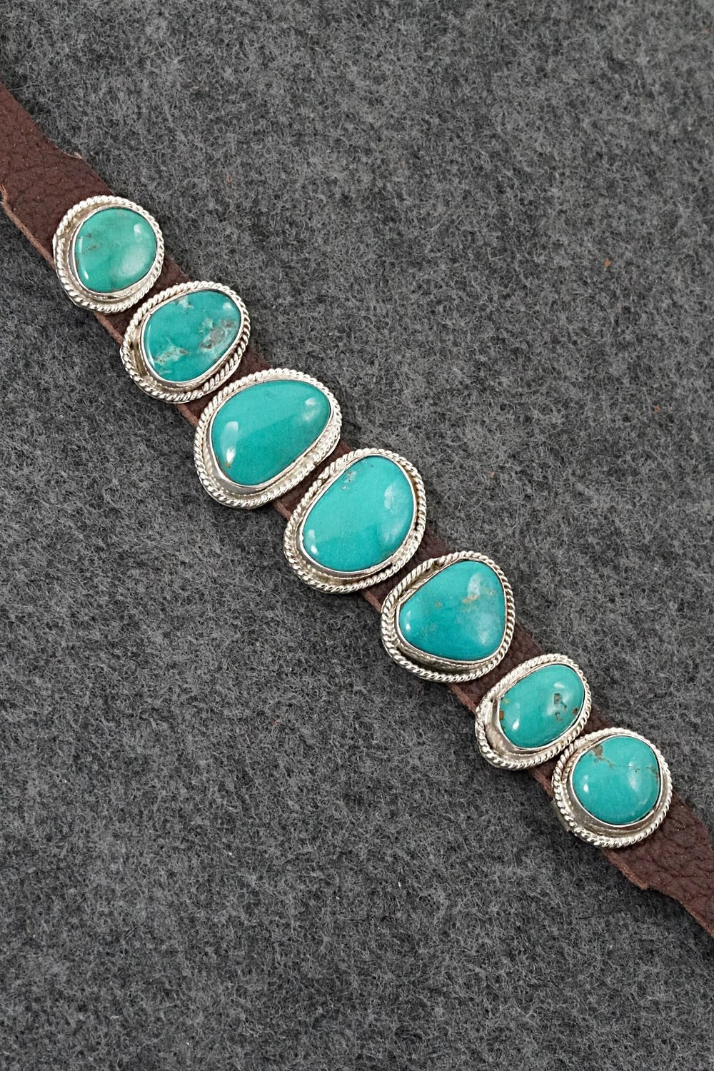 Turquoise, Sterling Silver & Leather Bracelet - Rosita Charlie