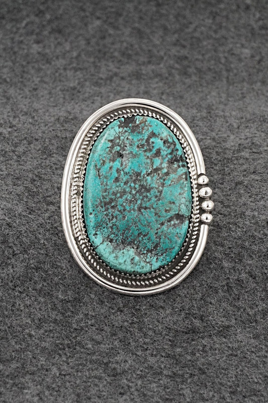 Turquoise & Sterling Silver Ring - Leslie Nez - Size 9 Adj.