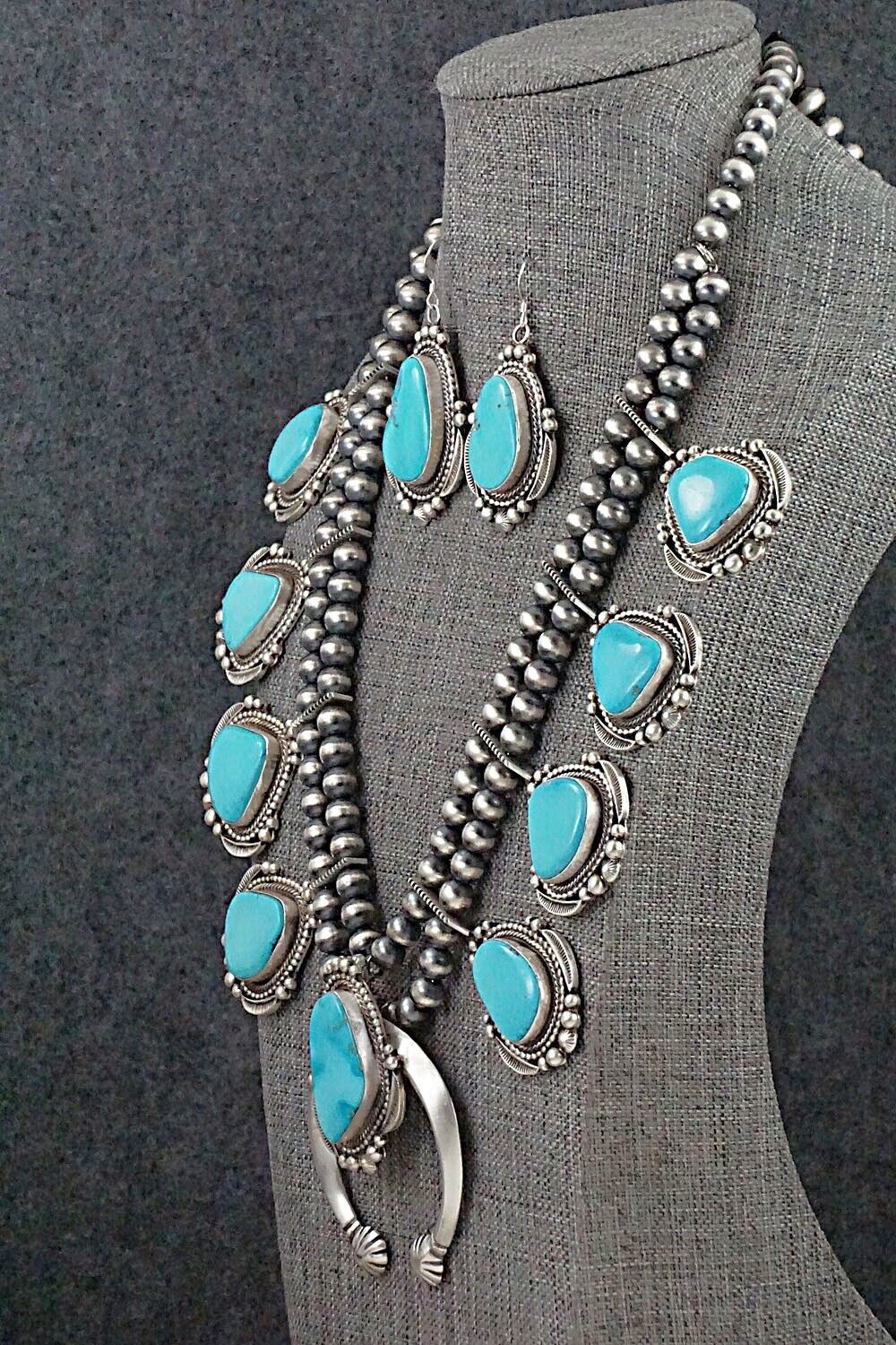 Turquoise & Sterling Silver Squash Blossom Set - Tom Lewis